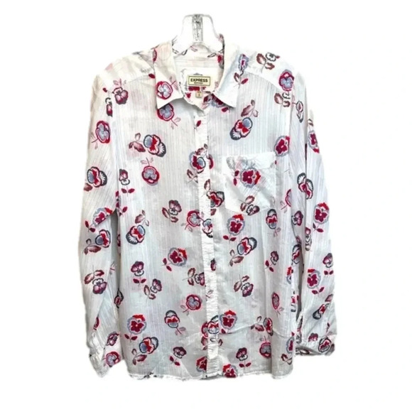 EXPRESS Boyfriend button down shirt, one front pocket, floral pattern. - Picture 1 of 9